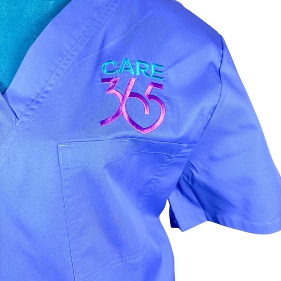 Bordova Unisex Scrub Top Size Large | CARE 365 Logo | Blue Medical Uniform - Picture 9 of 11